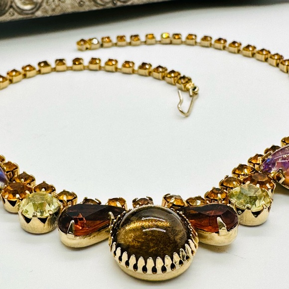 🔥 Vintage GORGEOUS Opal Rhinestone Crystal Necklace - Picture 13 of 17
